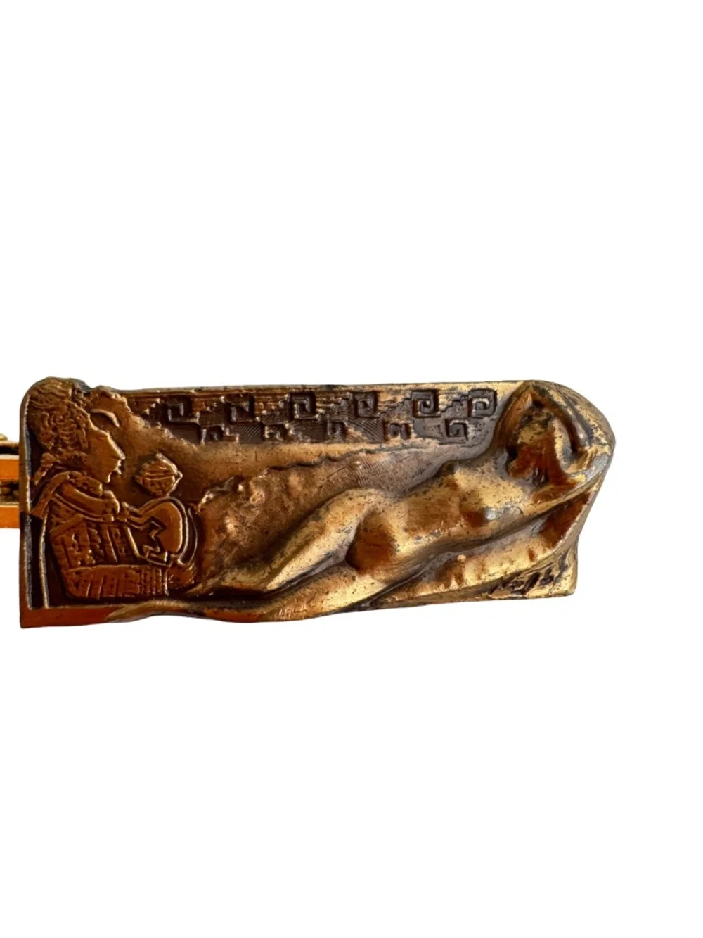 Vintage 1980 Neoclassical Figural Tie Clip Japanese Kinkodo Copper Relief Bar